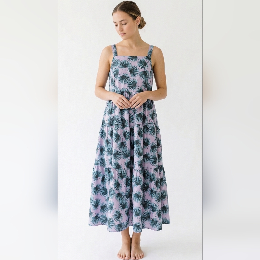 Dip Dress Maxi Purple Peasant Cottage Festival Tiered Sleeveless Shift XL